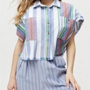 BDG Women's  Multicolor Striped Cropped Button Down Shirt Size Medium